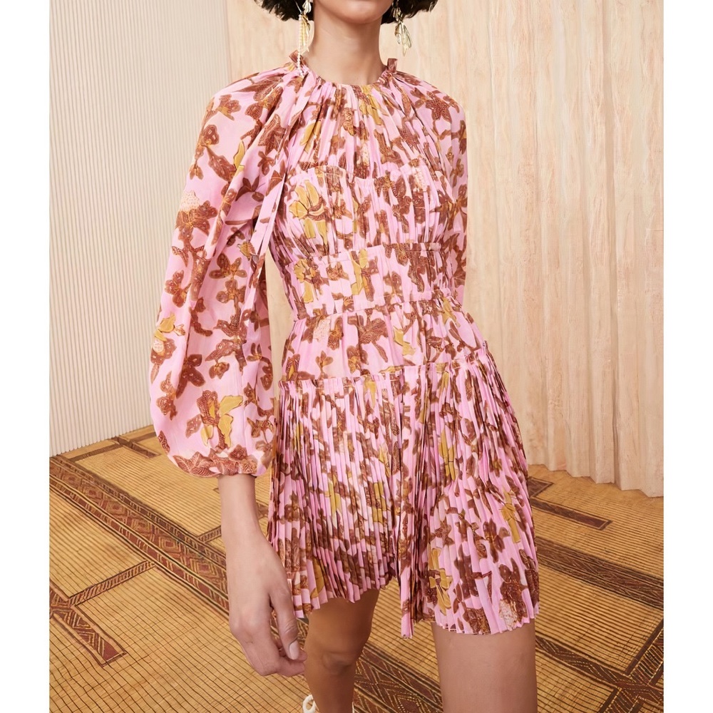 Ulla Johnson Pink and Brown Floral Mini Dress
